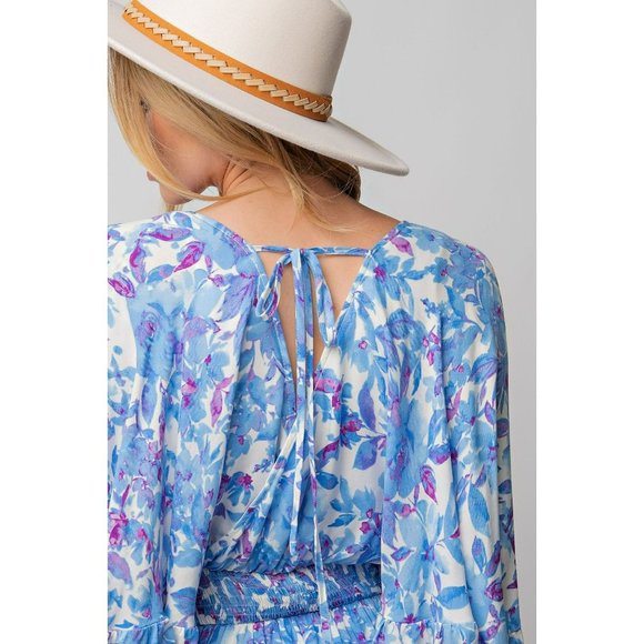 Sunday Best Floral Print Romper Dress in Peri Blue - Picture 5 of 5